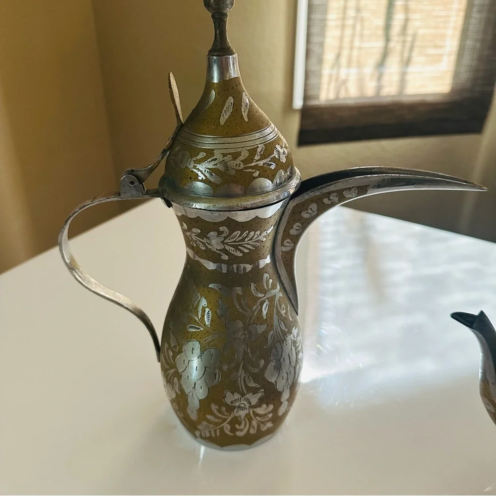 Vintage Dallah Coffee Set Brass Etched